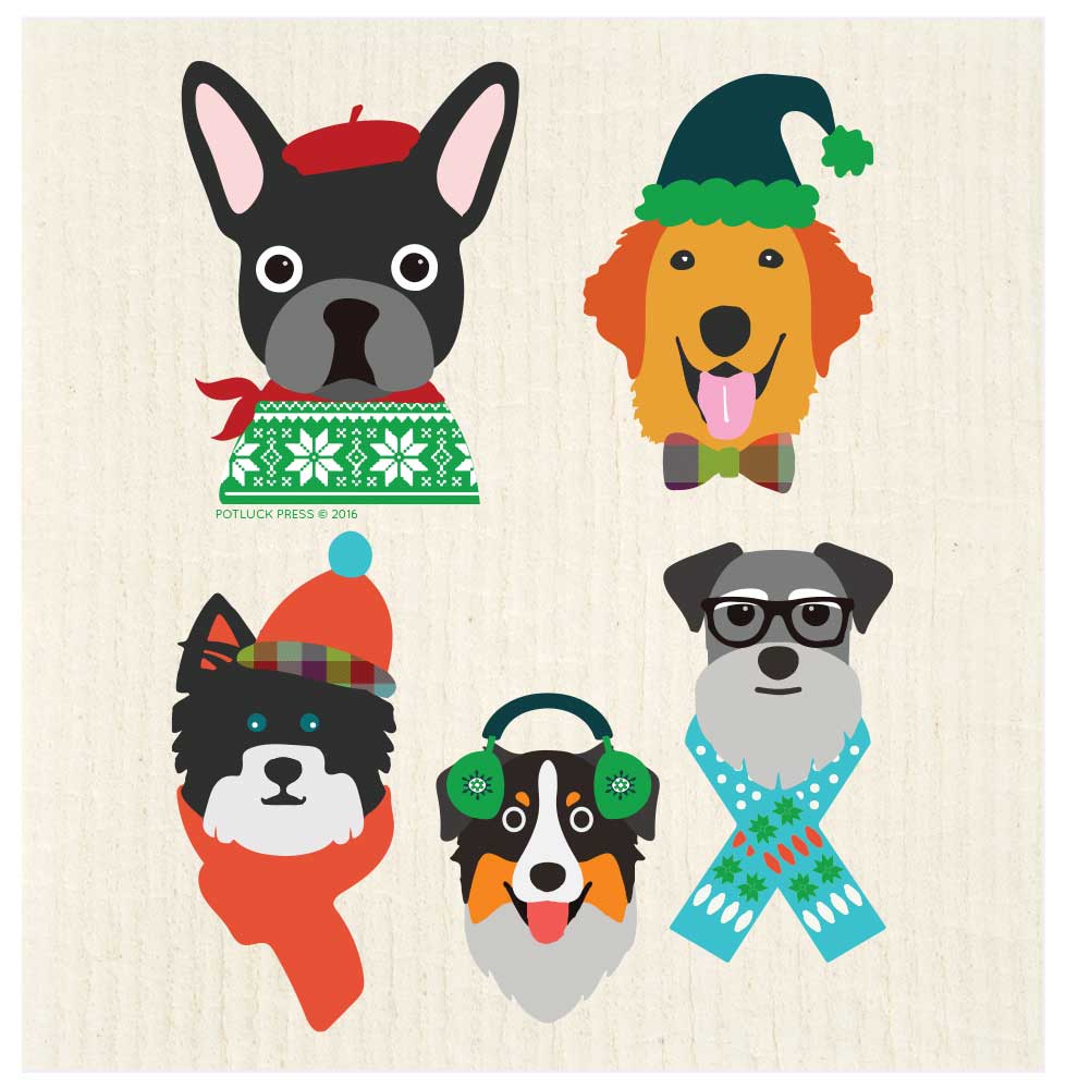 Holiday Dog Characters Swedish Dishcloth